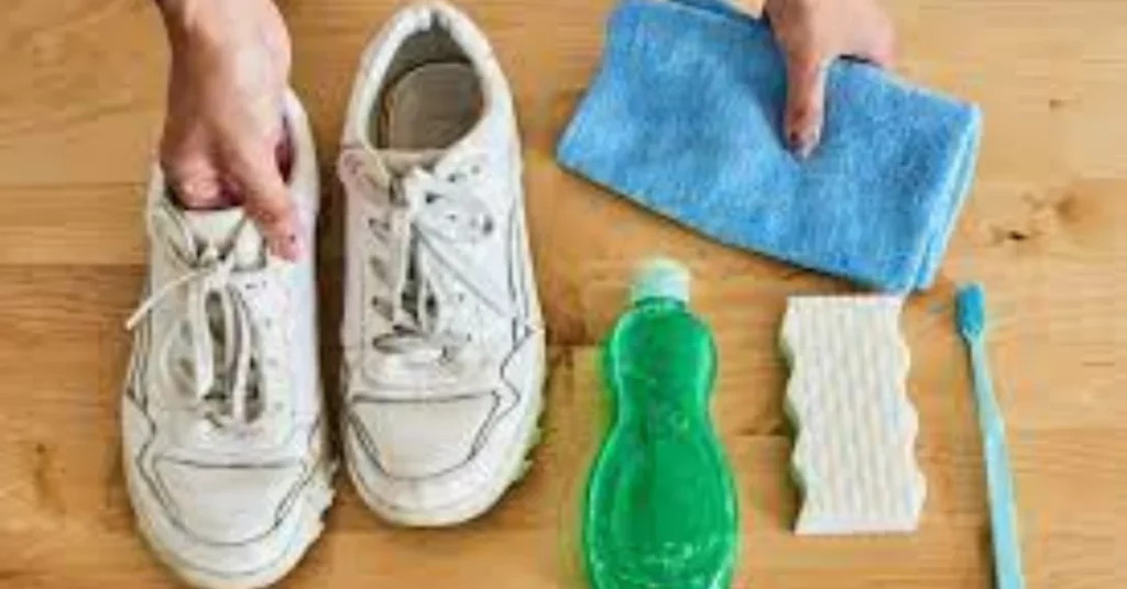 dish wash soap to remove yellow stains from shoes