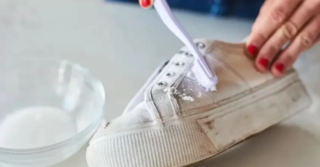 Using Vinegar and Laundry Detergent to remove yellow stains from shoes